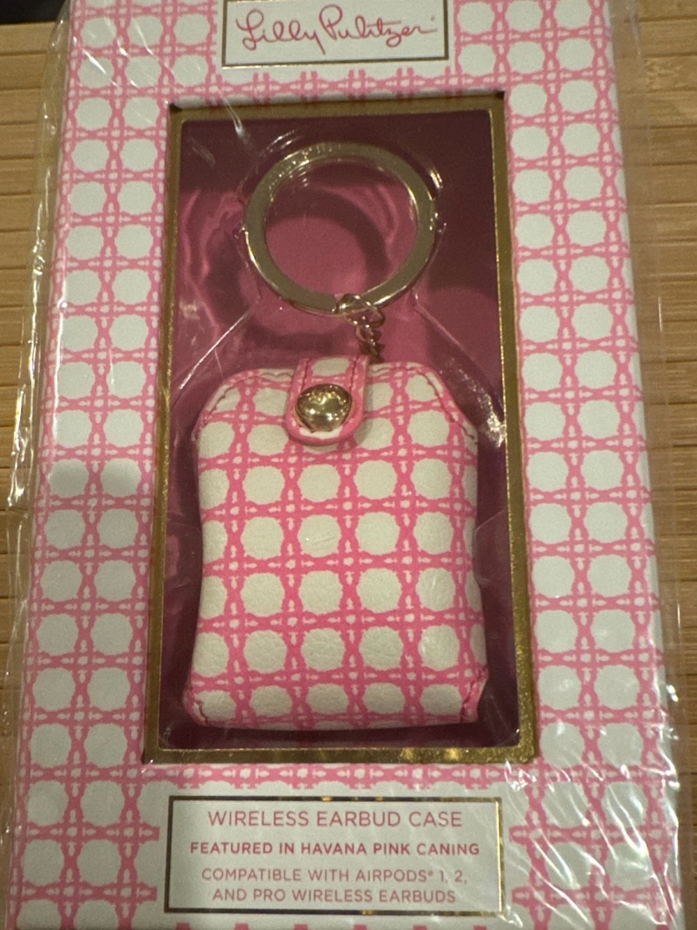 Lilly Pulitzer Pink Wireless Earbud Case Keychain
